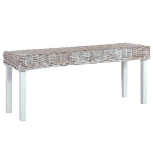 vidaXL Klupa bijela 110 cm prirodni ratan kubu i masivno drvo mahagonija