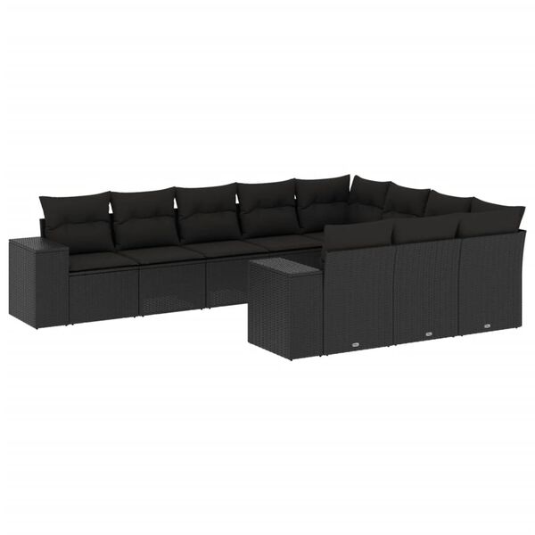 vidaXL 10-dijelni set vrtnih sofa s jastucima crni od poliratana