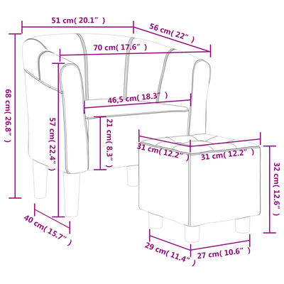 vidaXL Zaobljena fotelja s tabureom svjetlosiva od tkanine