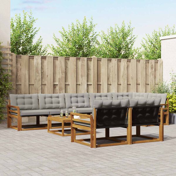 vidaXL Set vanjskih sofa s jastukom 9 pcs Prirodna i svijetlo siva