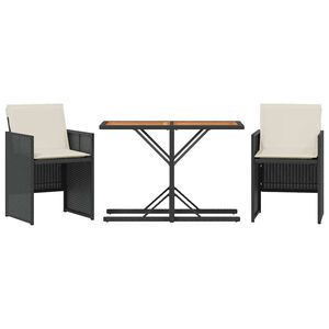 vidaXL 3-dijelni bistro set s jastucima crni od poliratana