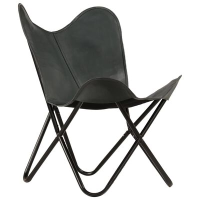 vidaXL Leptir-stolica od prave kože siva dječja veličina
