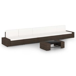 vidaXL 6-dijelna vrtna garnitura od poliratana s jastucima smeđa