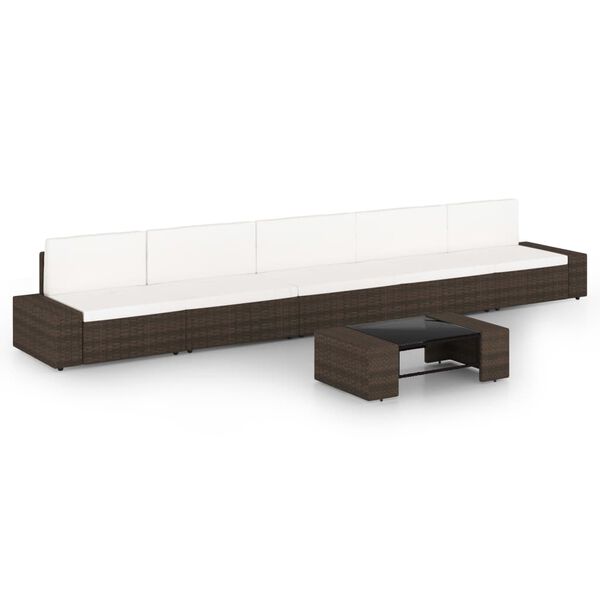 vidaXL 6-dijelna vrtna garnitura od poliratana s jastucima smeđa