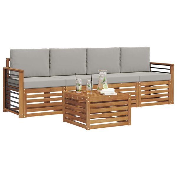 vidaXL Setovi sofa 5 pcs Prirodna i svijetlo siva Čvrsto drvo akacije