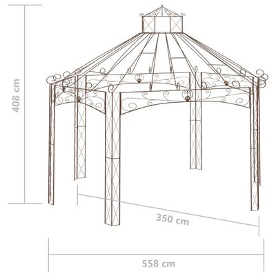vidaXL Vrtni paviljon antikni smeđi 558 x 350 x 408 cm željezni