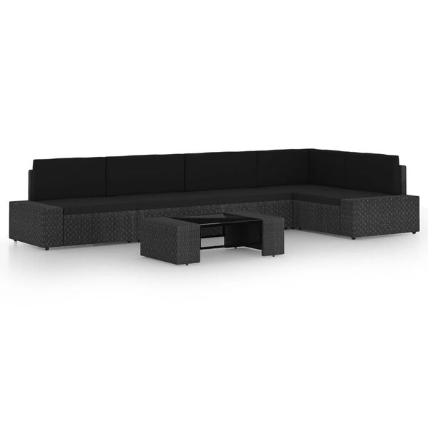 vidaXL 6-dijelna vrtna garnitura od poliratana s jastucima crna