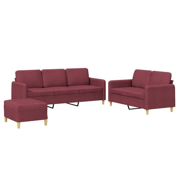 vidaXL 3-dijelni set sofa s jastucima crvena boja vina od tkanine