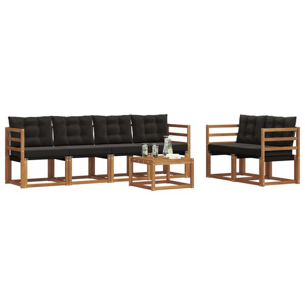 vidaXL Set vanjskih sofa s jastukom 7 pcs Prirodna i crna