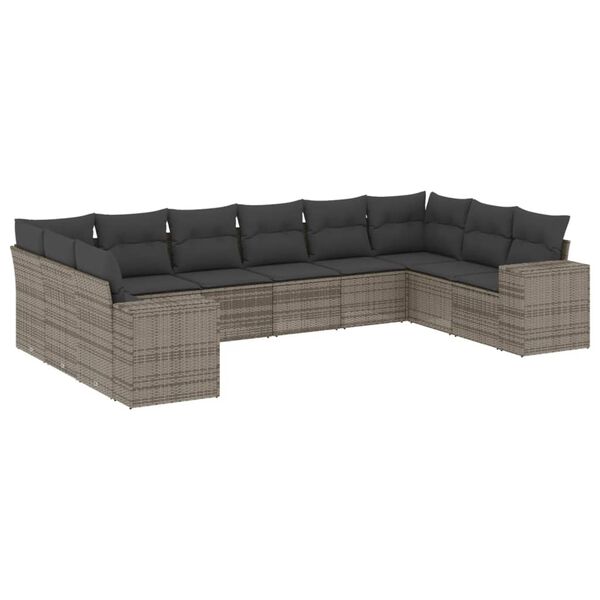 vidaXL 10-dijelni set vrtnih sofa od poliratana s jastucima sivi