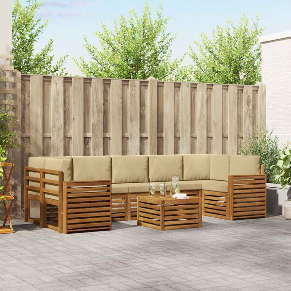 vidaXL Setovi sofa s jastukom 8 pcs Prirodna i bež Čvrsto drvo akacije