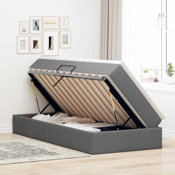 vidaXL Krevet s madracem i skladi&scaron;tem Tamno siva 90 x 200 cm Poliester