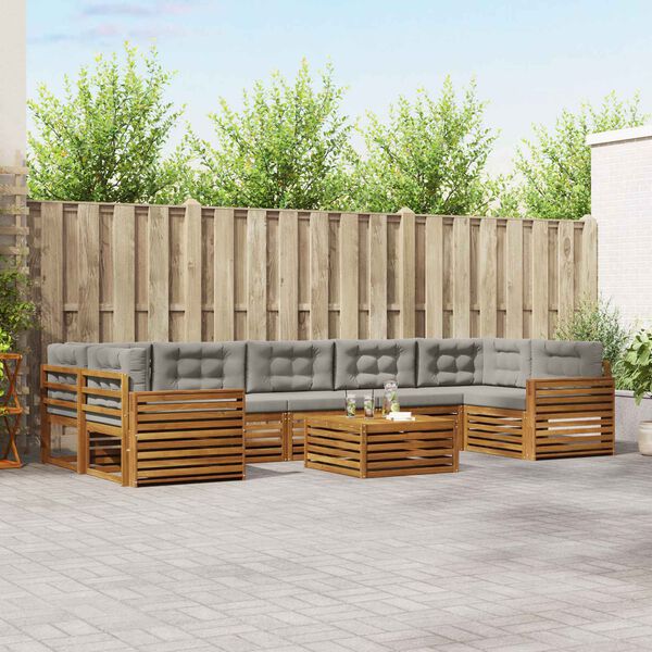 vidaXL Set vanjskih sofa s jastukom 8 pcs Prirodna i svijetlo siva