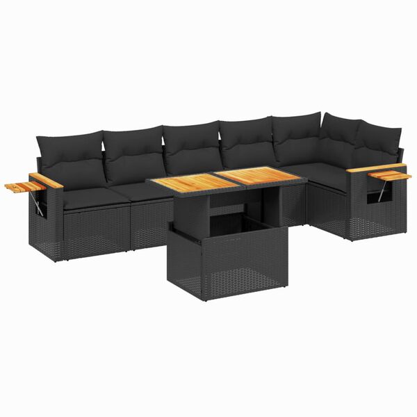 vidaXL 7-dijelni set vrtnih sofa od poliratana s jastucima crni