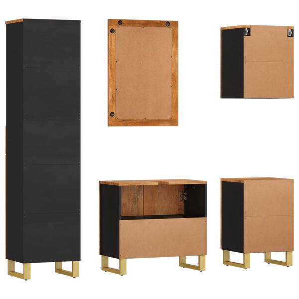 vidaXL 5-dijelni set kupaonskih ormarića smeđe-crni masivno drvo manga