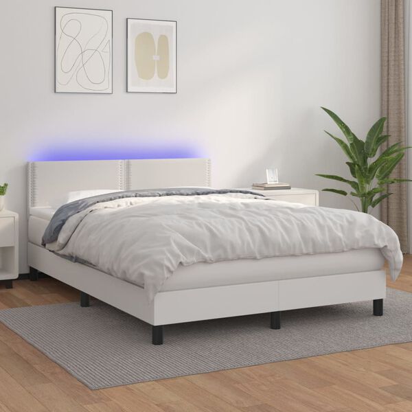 vidaXL Krevet box spring s madracem LED bijeli 140x190 cm umjetna koža