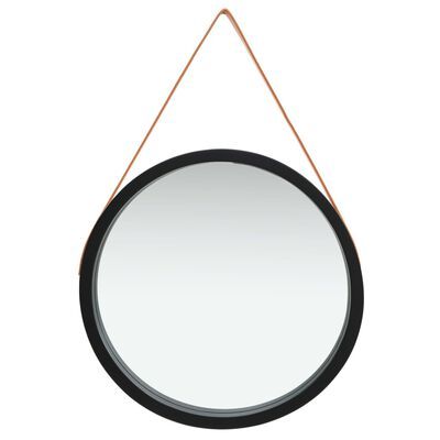 vidaXL Zidno ogledalo s remenom 60 cm crno