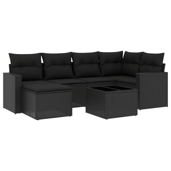 vidaXL 7-dijelni set vrtnih sofa od poliratana s jastucima crni