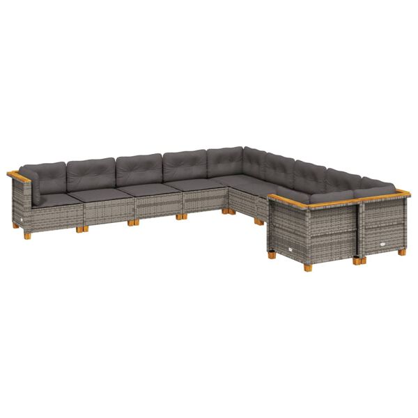 vidaXL 10-dijelni set vrtnih sofa od poliratana s jastucima sivi