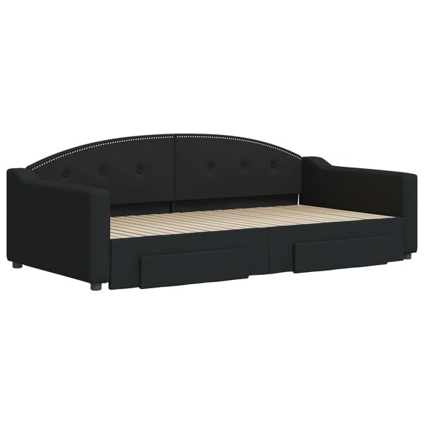 vidaXL Dnevni krevet na razvlačenje s ladicama crni 100x200 cm tkanina