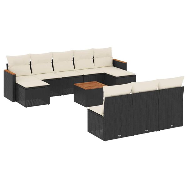 vidaXL 11-dijelni set vrtnih sofa od poliratana s jastucima crni