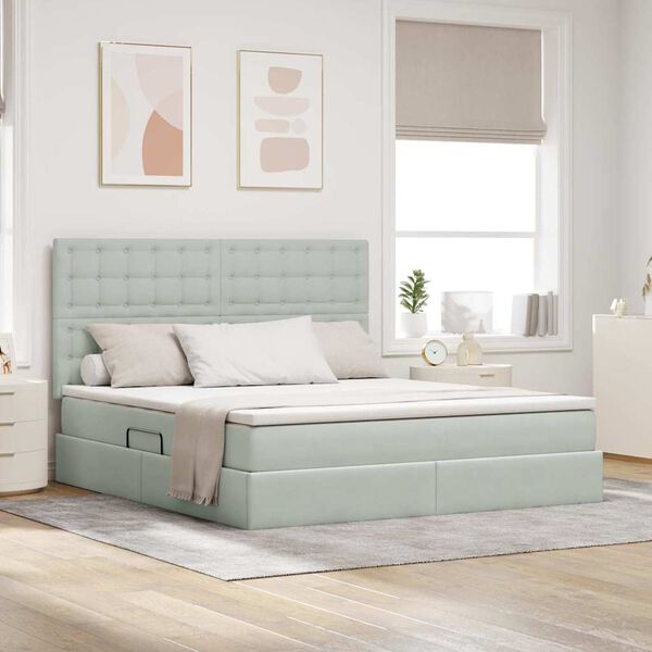 vidaXL Krevet s prostorom za pohranu s LED-om s madracem Svijetlo siva