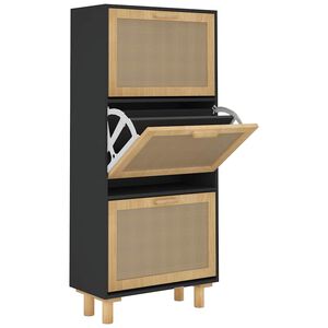 vidaXL Ormarić za cipele crni 52 x 25 x 115 cm drvo i prirodni ratan