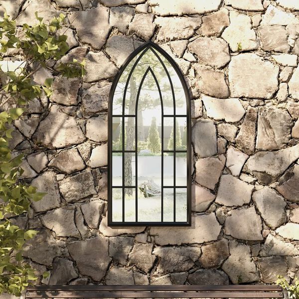 vidaXL Vrtno ogledalo crno 100 x 45 cm željezno za vanjsku upotrebu