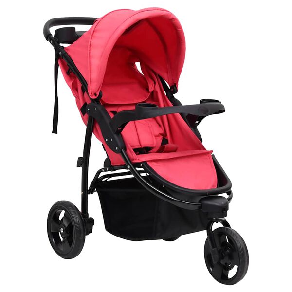 vidaXL Dječja kolica s 3 kotača crveno-crna čelična