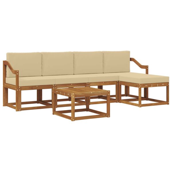vidaXL Set vanjskih sofa 6 pcs Prirodna i bež Čvrsto drvo akacije