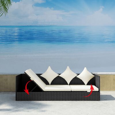 vidaXL Vrtna sofa s jastucima poliratan crna