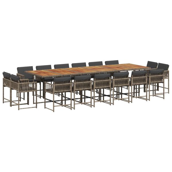 vidaXL 17-dijelni vrtni blagovaonski set s jastucima poliratan sivi