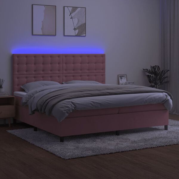 vidaXL Krevet box spring s madracem LED ružičasti 200x200cm bar&scaron;unasti