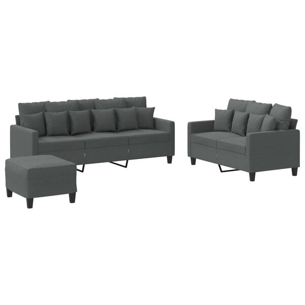 vidaXL 3-dijelni set sofa s jastucima tamnosivi od tkanine