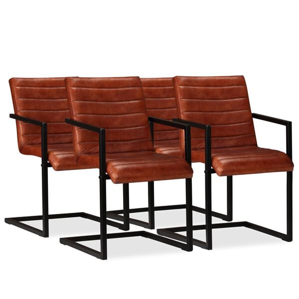 vidaXL Blagovaonske stolice od prave kože 4 kom smeđe