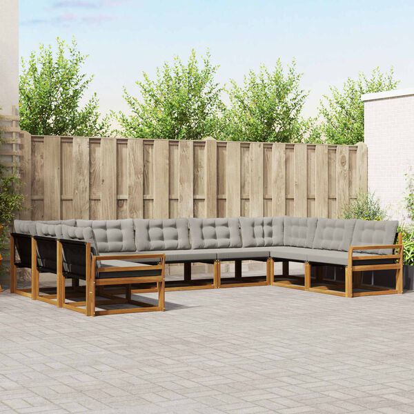 vidaXL Set vanjskih sofa s jastukom 9 pcs Prirodna i svijetlo siva