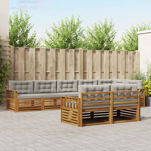 vidaXL Set vanjskih sofa s jastukom 8 pcs Prirodna i svijetlo siva