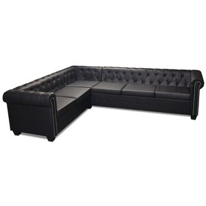 vidaXL Chesterfield Kutna Garnitura 6 Sjedala od Umjetne kože Crna