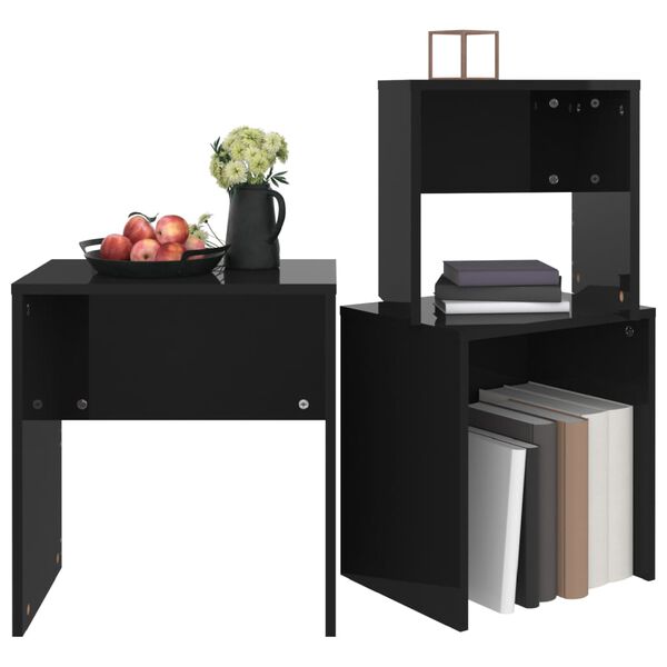 vidaXL Uklapajući stolići za kavu 3 kom visoki sjaj crni od iverice