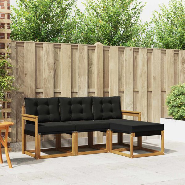 vidaXL Set vanjskih sofa s jastukom 4 pcs Prirodna i crna