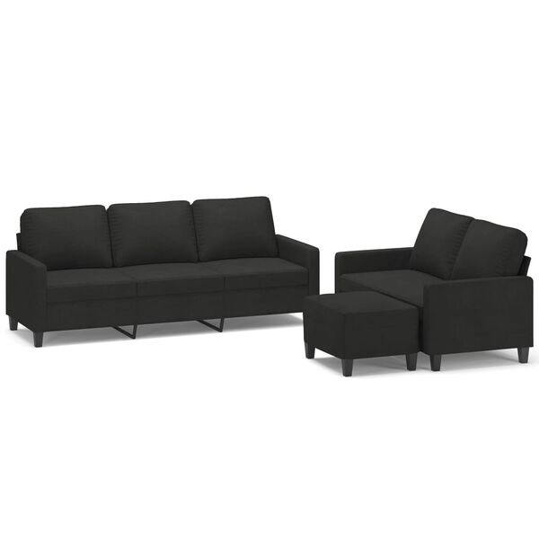 vidaXL 3-dijelni set sofa s jastucima crni od tkanine