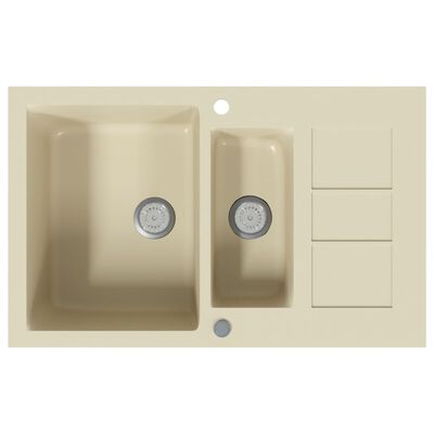 vidaXL Granitni kuhinjski sudoper s dva korita bež
