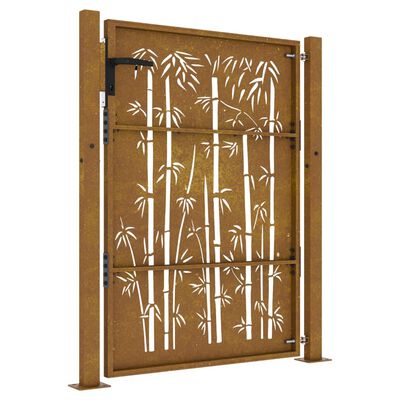 vidaXL Vrtna vrata 105 x 130 cm od čelika COR-TEN s uzorkom bambusa