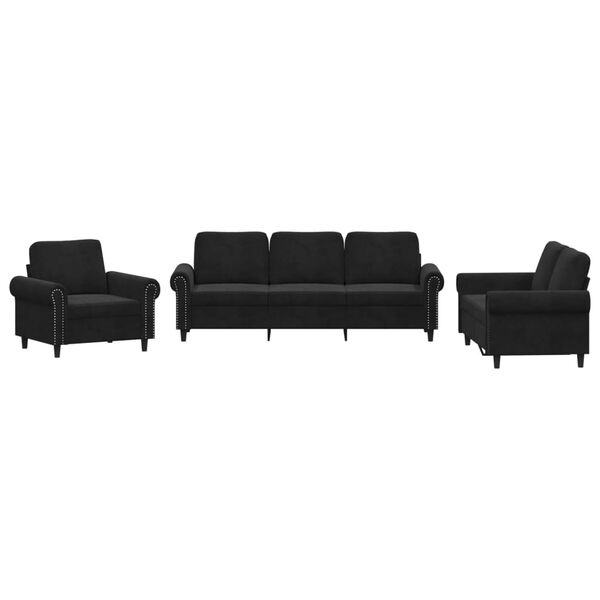 vidaXL 3-dijelni set sofa s jastucima crni baršunasti