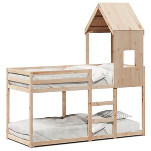 vidaXL Krevet na kat s krovom 90 x 200 cm od masivne borovine