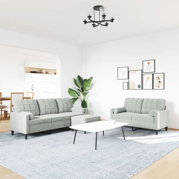 vidaXL 3-dijelni set sofa s jastucima svjetlosivi bar&scaron;unasti