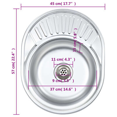 vidaXL Kuhinjski sudoper s cjedilom i sifonom ovalni nehrđajući čelik