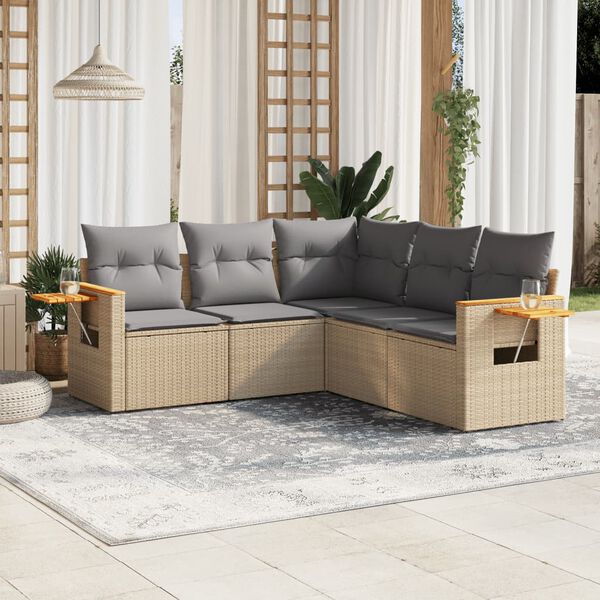 vidaXL 5-dijelni vrtni set sofa s jastucima bež od poliratana