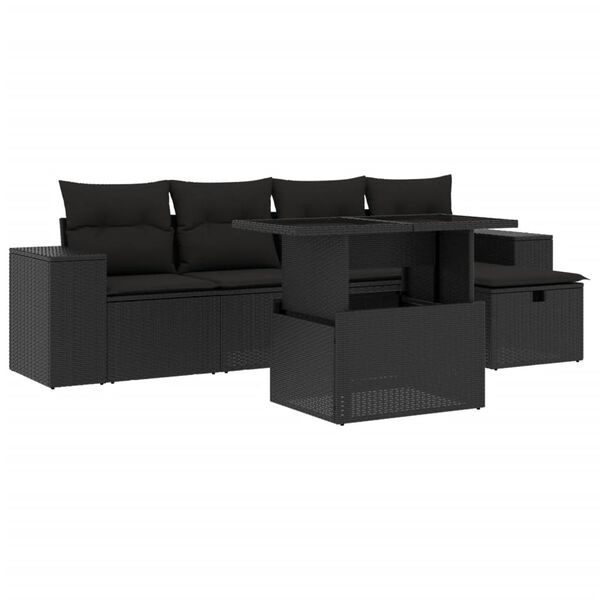 vidaXL 6-dijelni set vrtnih sofa s jastucima crni od poliratana