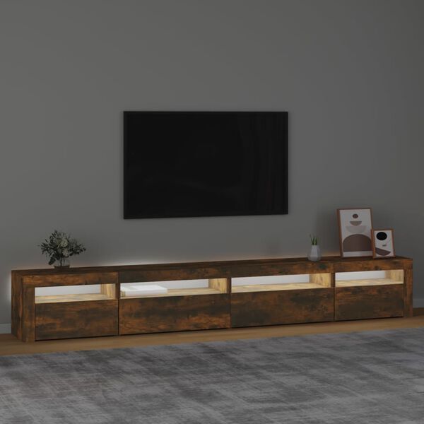 vidaXL TV ormarić s LED svjetlima boja dimljenog hrasta 270x35x40 cm